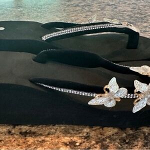 Elegant Black Butterfly Embellished Sandals